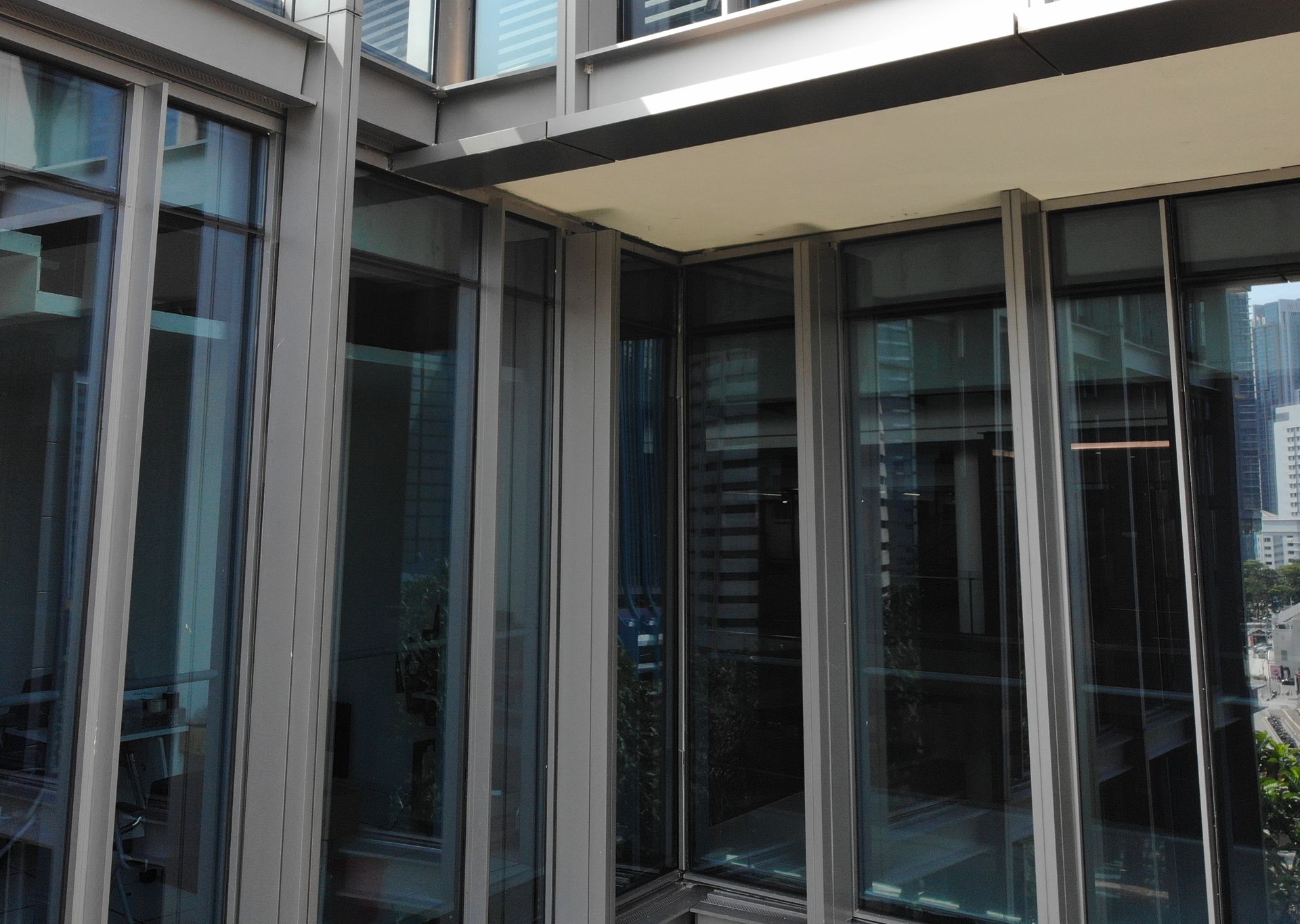 Modern glass courtyard of a commercial building