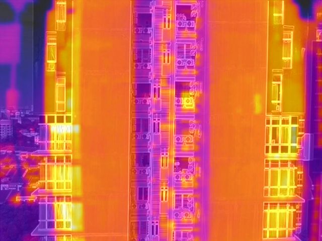 Infrared thermography scan of a high-rise facade